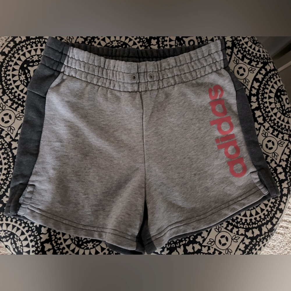 Adidas Women's Gray Shorts with Pink Logo, size small 4-6